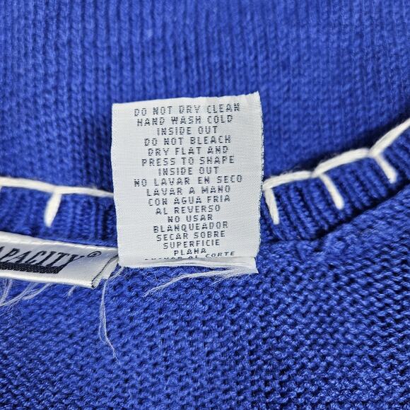 Vintage Snowman Holiday Sweater Vest Bold Blue Knit Whimsical Embroidered Winter - Picture 5 of 6